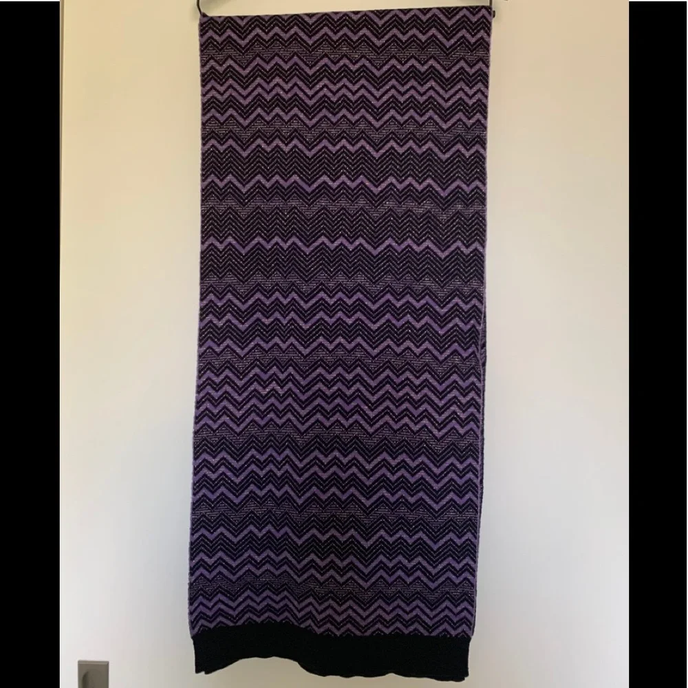 Missoni Black and Purple Chevron Knit Scarf